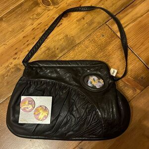 VTG NWT Limar black purse & pink earrings set lambskin purse 24k gold accents